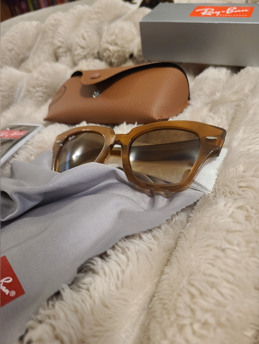 Ray-Ban State Street Striped Brown Transparent Sunglasses (NWT)